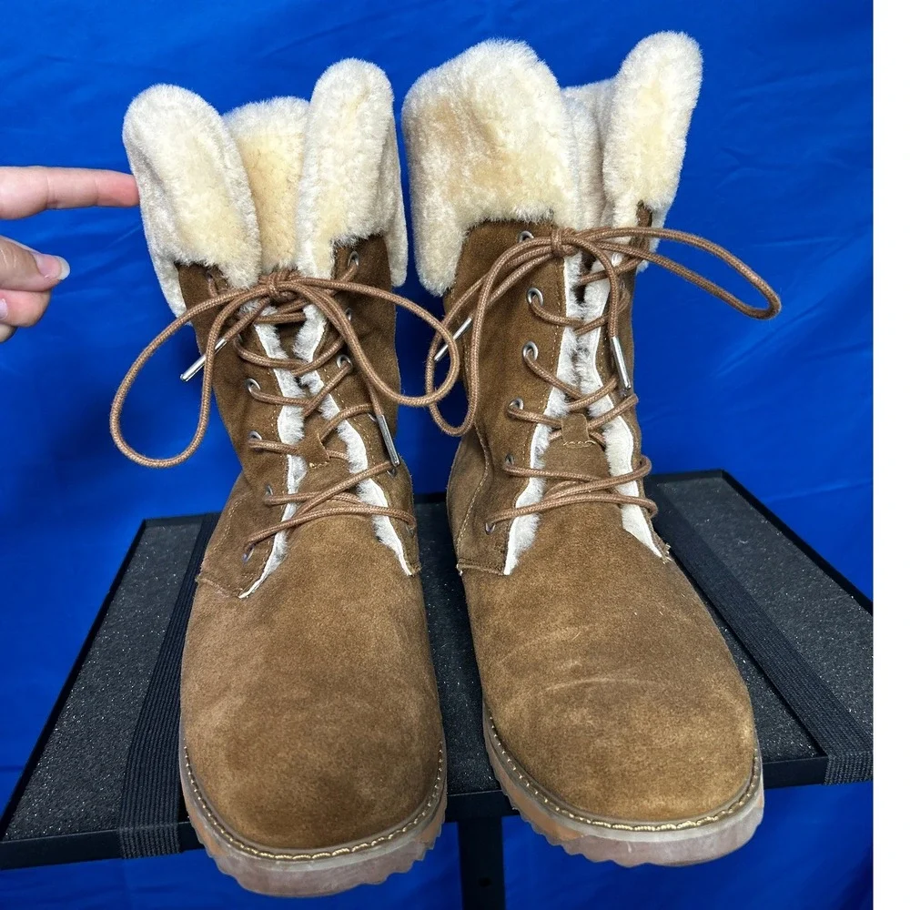 Emu Australia Womens Oak Brown Shoreline Waterproof Suede Boot Sz 9 Winter Fur